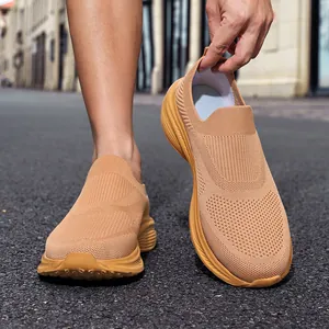 Men Breathable Mesh Flyknit Sneakers Casual Slip-on Shoes Wide Fit Lightweight Summer Walking Sport Fashion Sneakers