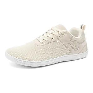 Baskets pieds nus beiges à bout large pour hommes et femmes, chaussures de sport minimalistes