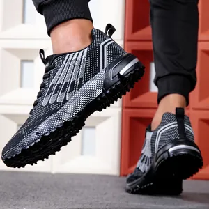 Dynamic close-up detail of fashionable black and white men's running sports shoes