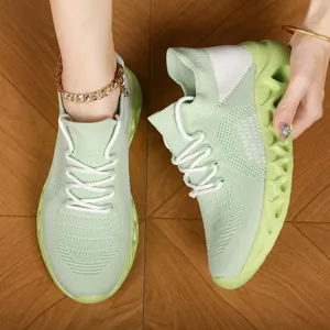 Unisex Breathable Fly-knit Running Shoes Hollow Out Thick Sole Casual Athletic Sneakers Mesh Sports Shoes For Men Women