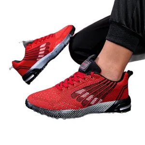 Lightweight men's red knit running shoes with breathable mesh and sport cushioned sole