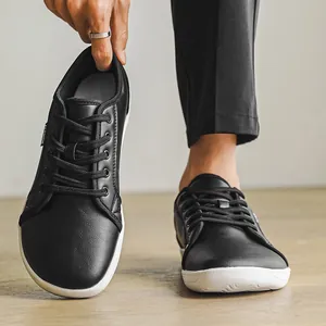 Men Women Wide Toe Box Barefoot Shoes Synthetic Leather Minimalist Zero Drop Sneakers Lace Up Flat Casual Sports Shoes