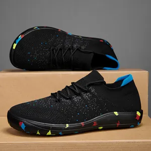 Men's Fashion Fly-knit Sock Shoes Lightweight Breathable Casual Sports Sneakers With Wide Toe Box Splattered Paint Pattern Slip-on Walking Shoes