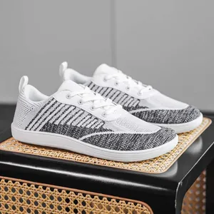 Breathable white flyknit barefoot sneakers with wide toe box design for men and women