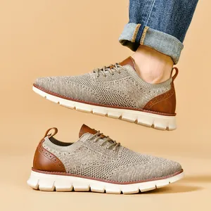 Men Casual Flyknit Loafers Breathable Lightweight Splicing Leather Sneakers Big Size 50 Shoes For Daily Walking Flat Comfort