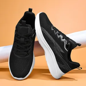 Detailed macro view of black breathable flyknit mesh men's running shoes
