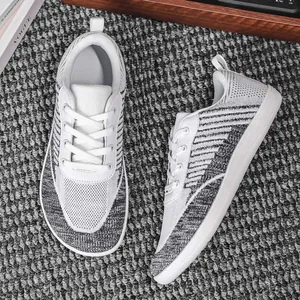 Top and side view of breathable fly-knit barefoot shoes for casual wear