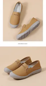 Gedetailleerde weergave van beige leren loafers met duurzame grijze rubberen zolen