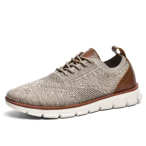 Men's breathable knit casual loafers with lightweight flexible sole in tan brown color
