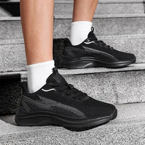 Men's breathable fly-knit running shoes in large sizes with thick black soles