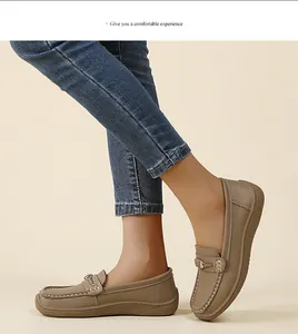 Mocassins confortables marron pour femmes avec semelles souples et bout large classique