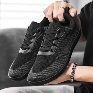 Breathable black knit wide toe box barefoot shoes for casual summer outdoor wear