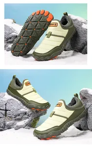 Vista dettagliata di scarpe da trekking professionali foderate con suola in gomma antiscivolo