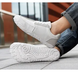 Breathable white barefoot hiking shoes with non-slip wide-toe rubber sole