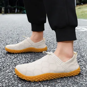 Men's breathable flyknit barefoot slip-on shoes with durable non-slip gum soles