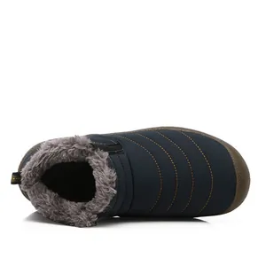 Unisex waterproof slip-on snow boots with warm grey fleece lining and durable sole