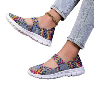 Women's lightweight colorful elastic band woven flat sandals for casual outdoor comfort