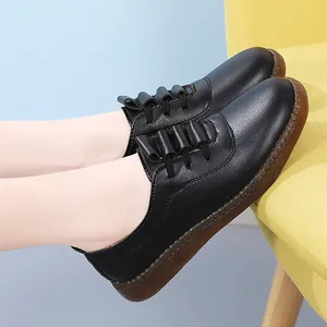 Comfortable black leather loafers for women featuring non-slip soft soles and flexible design