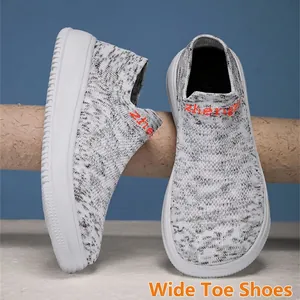 Unisex Flyknit Breathable Wide Toe Box Casual Sneakers Slip-on Lightweight Mesh Walking Shoes For Men Women Sporty Footwear