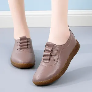 Elegant and comfortable brown leather loafers for women with soft flexible rubber soles