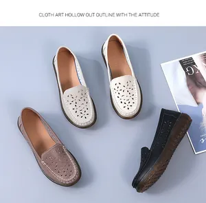 Detailansicht der atmungsaktiven Leder-Loafer für Damen in vier eleganten Farben