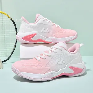 Chaussures de badminton professionnelles respirantes rose et blanc pour la compétition
