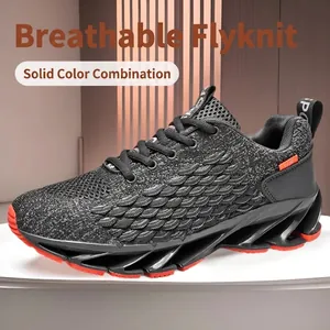 Men Blade Running Shoes Breathable Flyknit Mesh Sneakers Stylish Damping Athletic Shoes For Gym Casual Walking Male Footwear