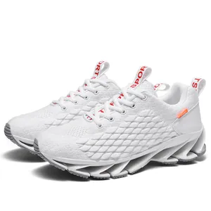 Zapatillas de correr blancas para hombre con suela tipo blade y malla transpirable gym