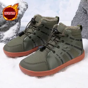 Children's fleece-lined warm snow boots with wide toe box design in olive green color