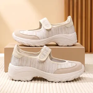 Chaussures Mary Jane Décontractées en Maille pour Femmes Respirantes Légères Confortables Auto-agrippantes Baskets Plates Grande Taille