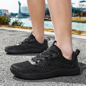 Men's breathable black mesh outdoor casual sports sneakers with a wide toe box design