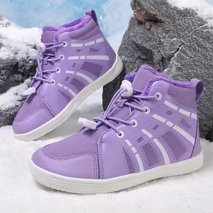 Children's purple winter snow boots with warm faux fur lining and non-slip soles