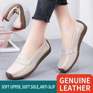 Weiche Damen-Slipper aus echtem Leder mit bequemer, rutschfester Sohle und Wellenrand