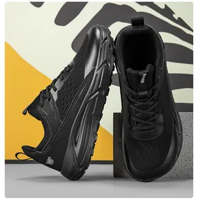 Detailed view of breathable black wide toe athletic running shoes for wide feet