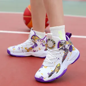 Kids Basketball Shoes High Top Synthetic Leather Graffiti Sneakers For Boys Girls Anti Slip Sport Training School Shoes