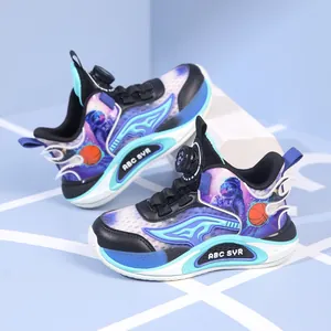 Boys' lightweight breathable mesh basketball sneakers with astronaut theme and rotary buckle