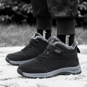 Warm winter fleece-lined high-top cotton boots for outdoor walking on snowy ground