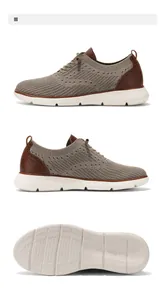 Detailed views of breathable knit men's business casual shoes with Oxford style accents.