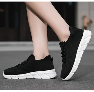 Stylish breathable black knitted platform sneakers for women casual daily street wear