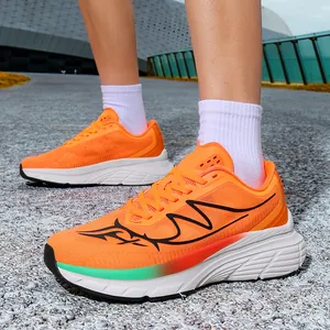 Vibrant orange mesh running shoes with wide toe box and cushioned sole for men