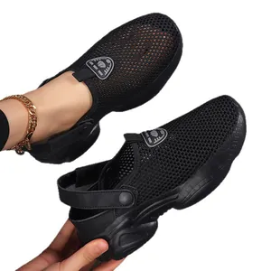 Summer breathable mesh platform slippers with adjustable back strap for women