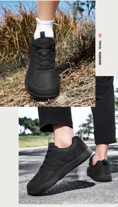 Vista detallada de zapatillas de trail running negras para hombre con puntera ancha
