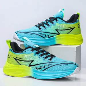 Scarpe da corsa uomo taglie forti, sfumatura ciano e giallo, motivo a fulmine