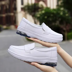White air cushion nurse shoes comfortable flat slip-on loafers for women standing all day