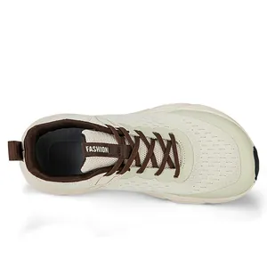 Top view of breathable wide toe sneakers with brown laces for running and casual wear.