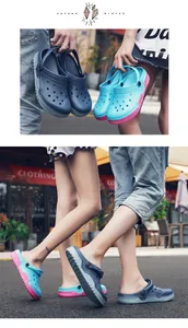 Lifestyle view of couple's thick-soled non-slip clogs for outdoor use