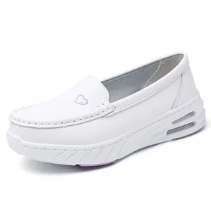 Professional Women Air Cushion Nurse Shoes Microfiber Leather Breathable Hollow Out Heart Embroidered Hospital Work Shoes