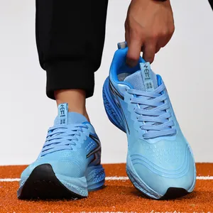 Light blue professional carbon plate running shoes for boys with shock absorption design