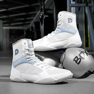 Professional high-top breathable boxing and wrestling shoes for indoor gym training.
