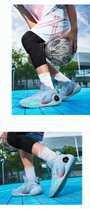 Nahaufnahme von hellblauen, rutschfesten High-Top-Basketballschuhen für Herren